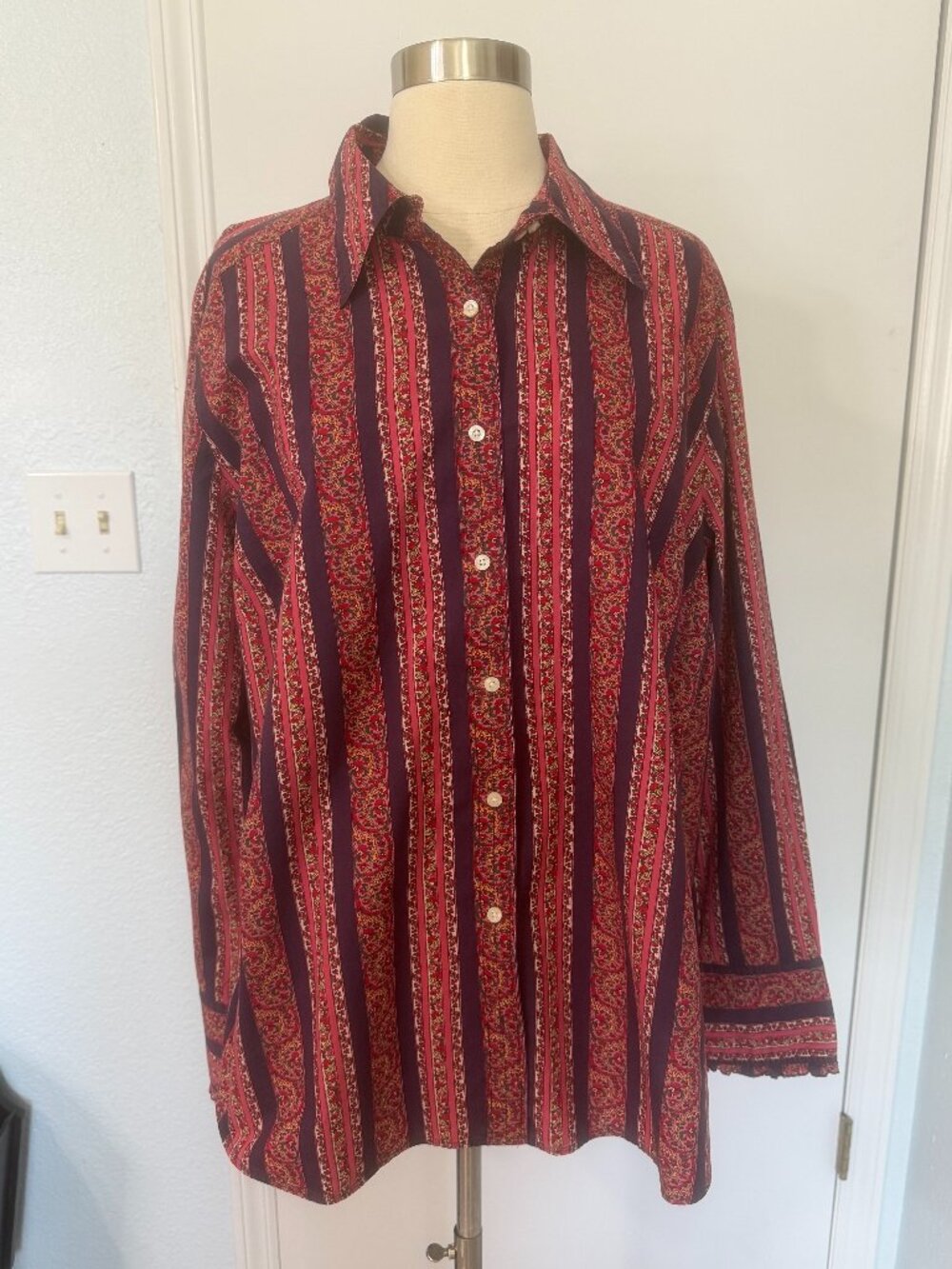Tommy Hilfiger Paisley Stripe Button Down Shirt Size 18 Red Purple Long Sleeve